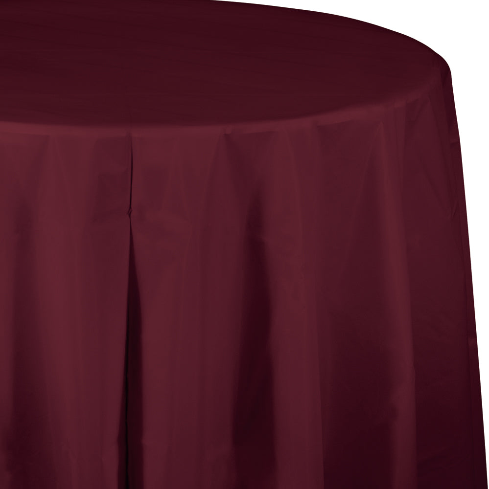 Burgundy Plastic Round Table Cover | Solids
