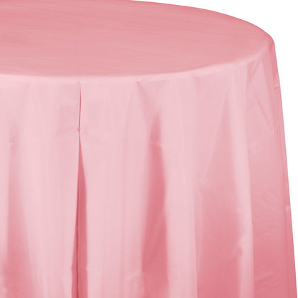 Classic Pink Round Plastic Table Cover | Solids