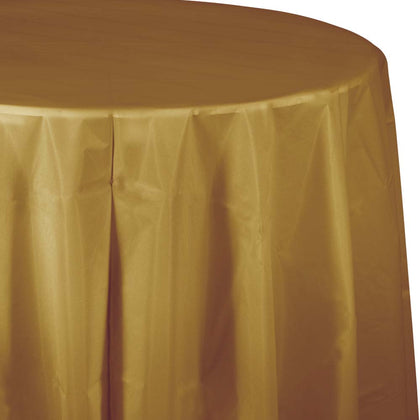 Glittering Gold Round Plastic Table Cover | Solids