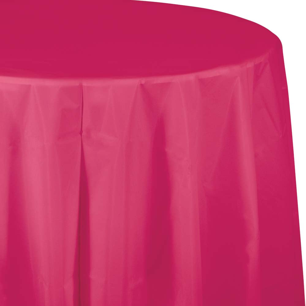 Hot Magenta Round Plastic Table Cover | Solids