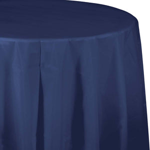 Navy Blue Round Plastic Table Cover | Solids