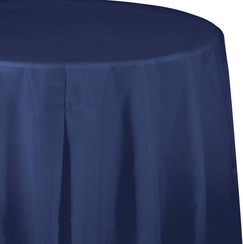 Navy Blue Round Plastic Table Cover | Solids