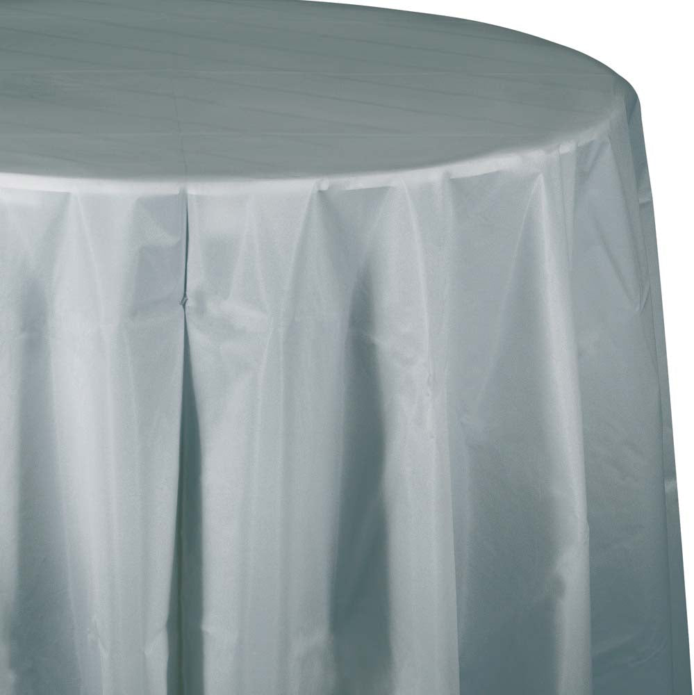Shimmering Silver Round Plastic Table Cover | Solids