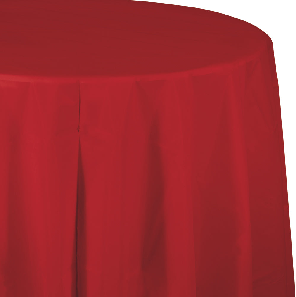Classic Red Round Plastic Table Cover | Solids