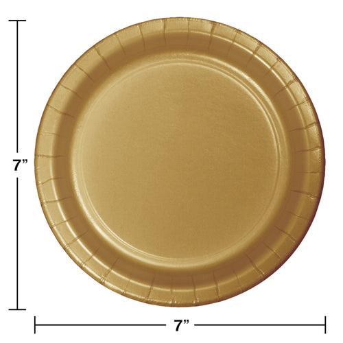 Glittering Gold 7in Paper Cake Plates 24ct | Solids