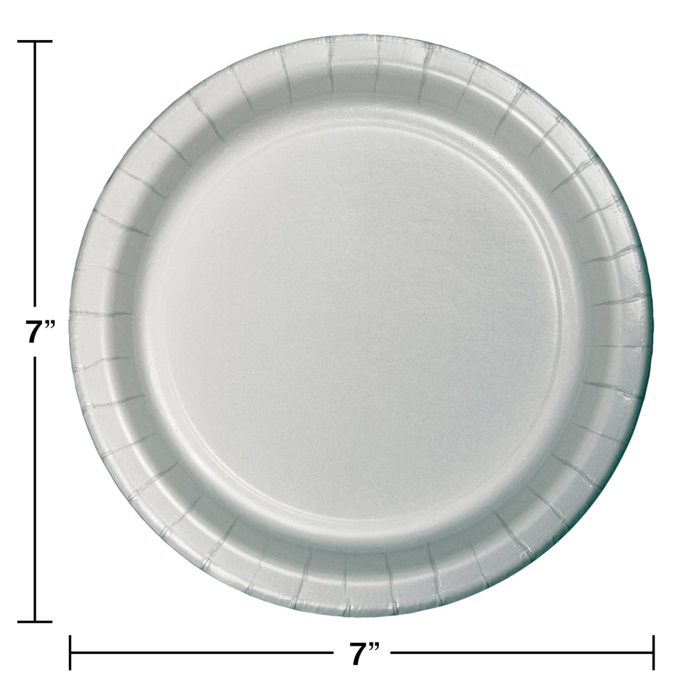 Shimmering Silver Paper 7in Plates 24ct | Solids