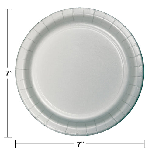 Shimmering Silver Paper 7in Plates 24ct | Solids