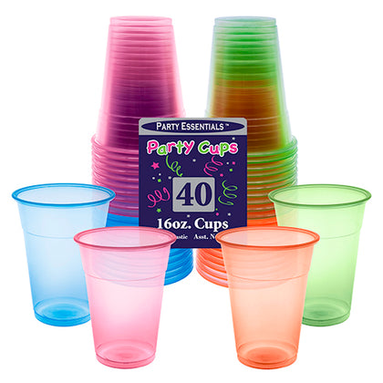 16 oz. Soft Plastic Cups  Assorted Neons 40 Ct.