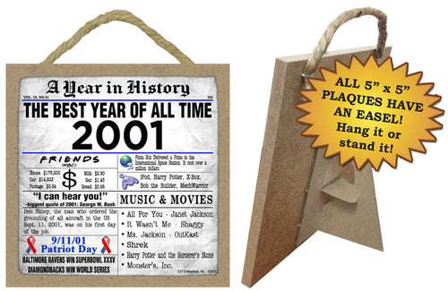 2001 Events 2001 A Year in History Wooden Plaque – Fun Services Colorado