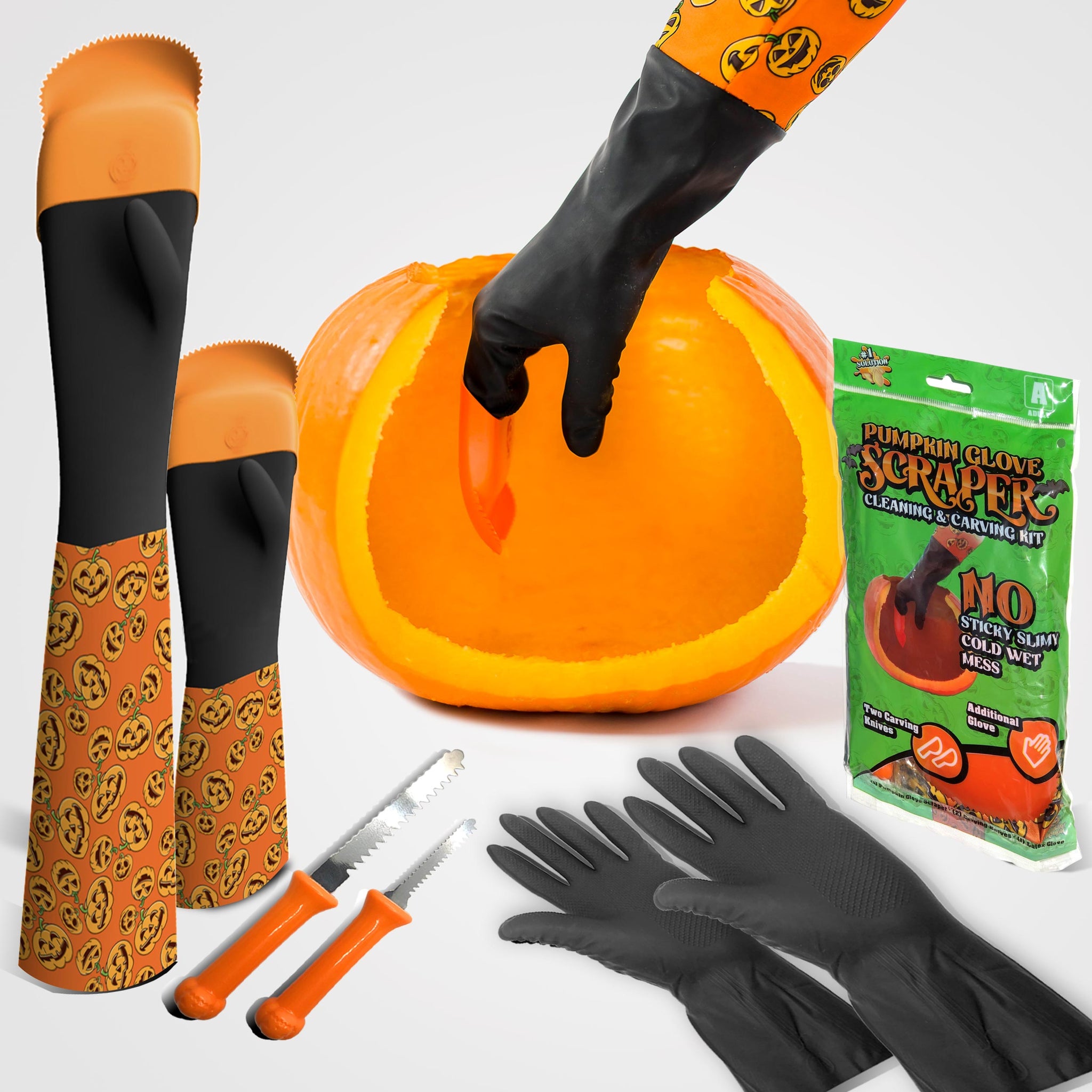 Pumpkin Glove Scraper Cleaning Carving Kit - Adult