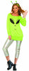 Green alien shirt, green antennae headband and shiny leggings