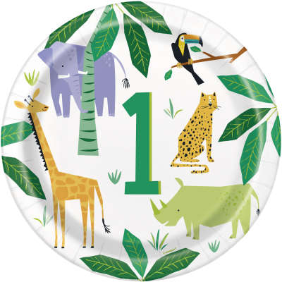 safari wild 1st birthday plates