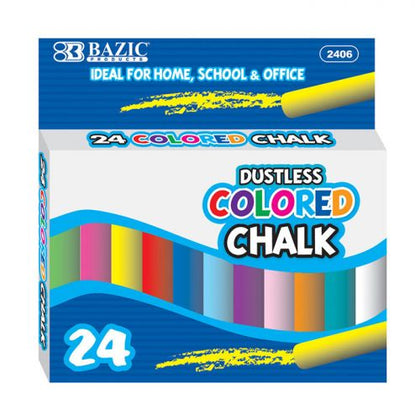 BAZIC Dustless Assorted Color Chalk (24/Box)
