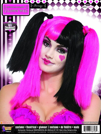 Pink and Black split wig with ponytails