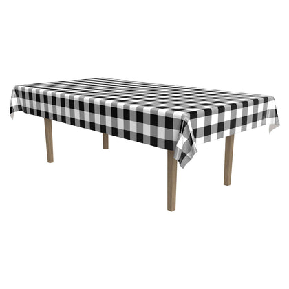 Black and White Plaid Plastic Table Cover