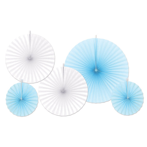 Blue Accordion Paper Fans 5pk