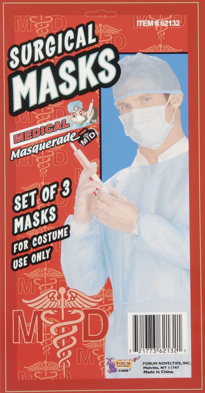 Set of three blue surgeon style masks