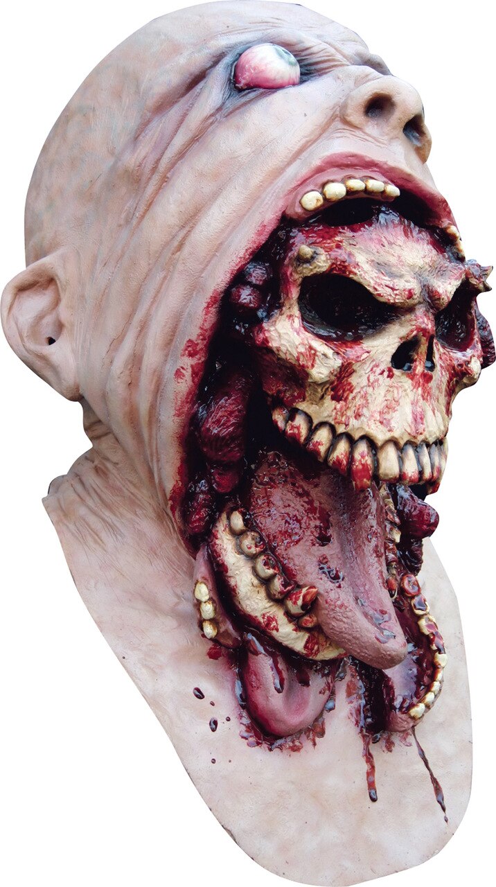 Thrown up skull with long tongue