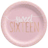Blush Sixteen Foil 7in Round Plates 8ct | Milestone Birthday