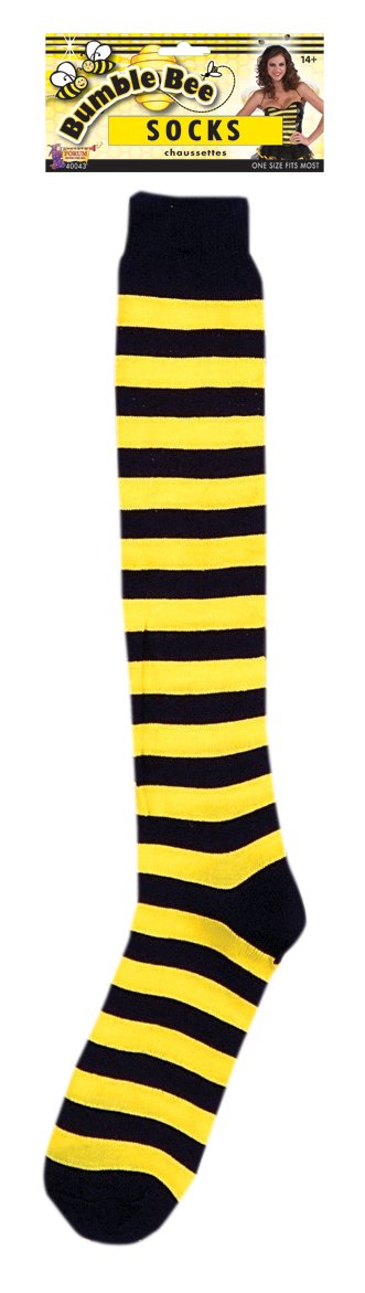 Knee high black and yellow striped knit socks