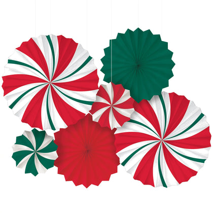 Candy Cane Stripe Paper Fans Multipack | Christmas