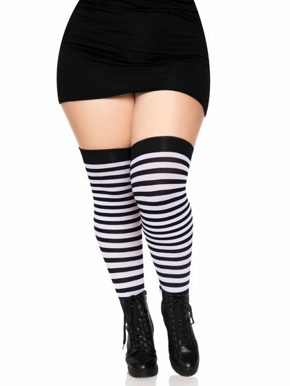 Black & White Striped Stockings | Plus Size