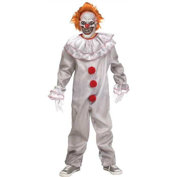 Killer clown mask and jumpsuit