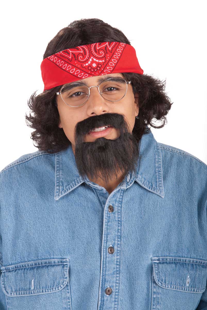 Red bandana, glasses and facial hair