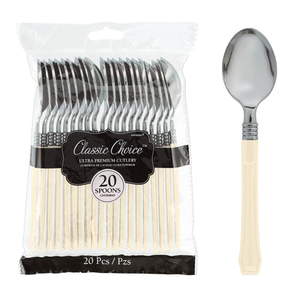 Silver Premium Plastic Spoons 20ct | Ivory