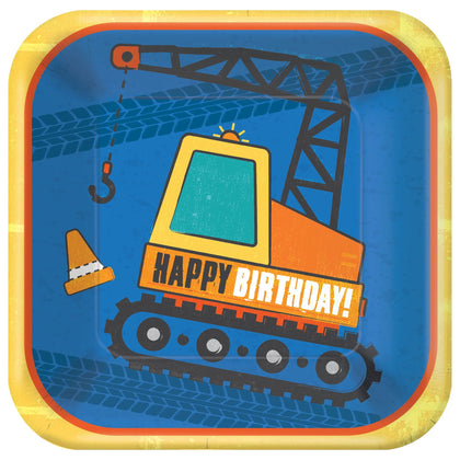 Construction 7in Square Plates | Kid's Birthday
