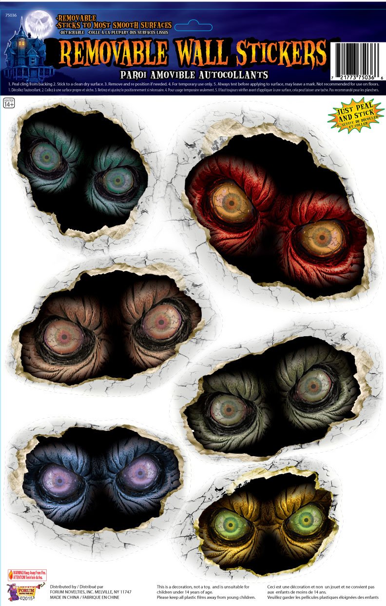 Six removable creepy eyes wall stickers
