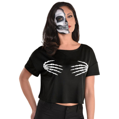 Cropped Top T-Shirt with Bone Hands - Large-XLarge