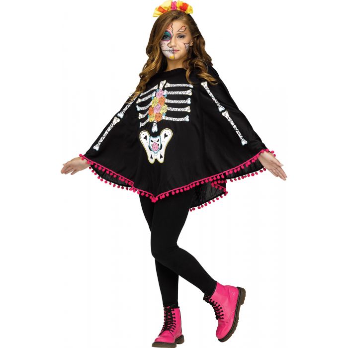Skeleton and Flowers Poncho