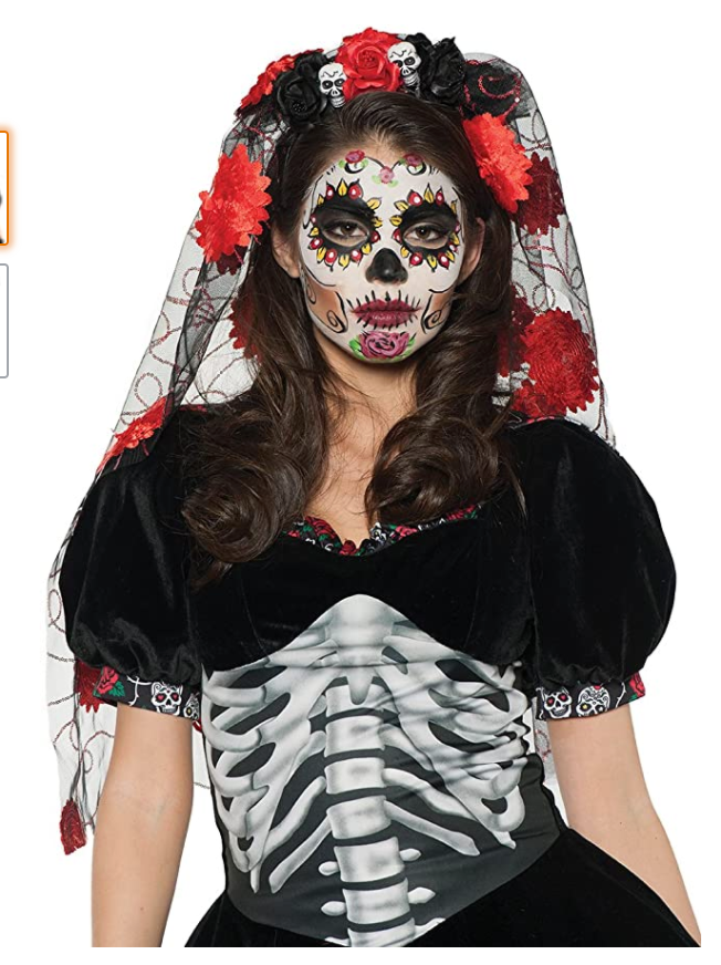 Red and black with white and black skulls