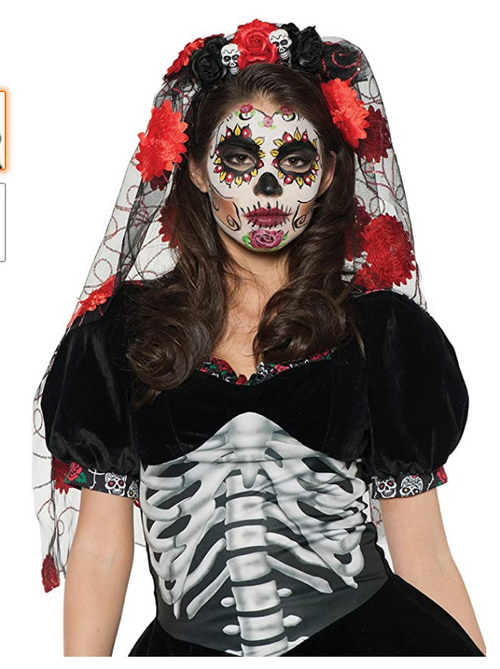 Red and black with white and black skulls