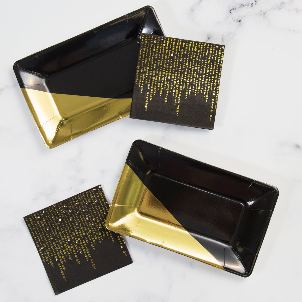 Black & Gold Rectangular Appetizer Plate 8ct | General Entertaining