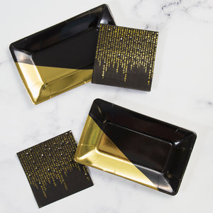Black & Gold Rectangular Appetizer Plate 8ct | General Entertaining