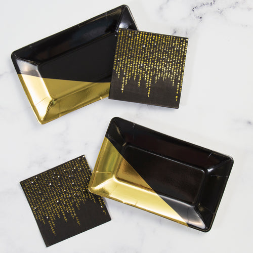 Black & Gold Rectangular Appetizer Plate 8ct | General Entertaining