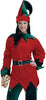 Red and green tunic and hat, black belt