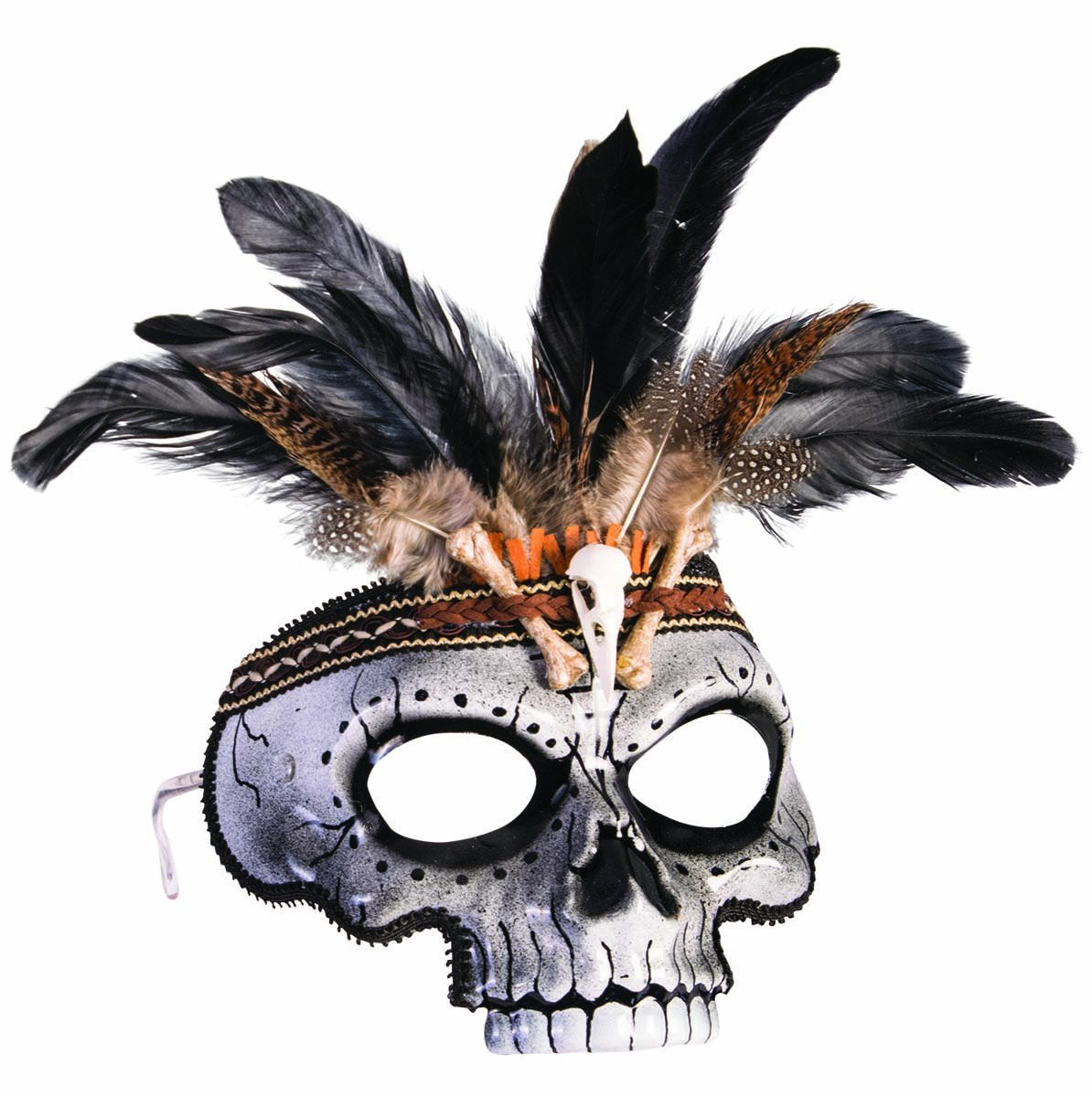 Voodoo skull with bones and feathers
