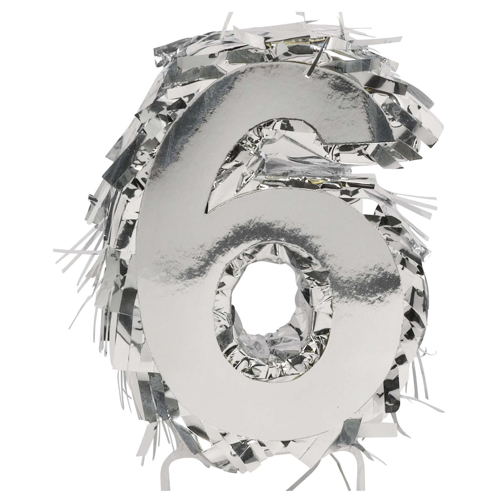 Foil Number Mini Pinata "6" | Silver (Clearance)