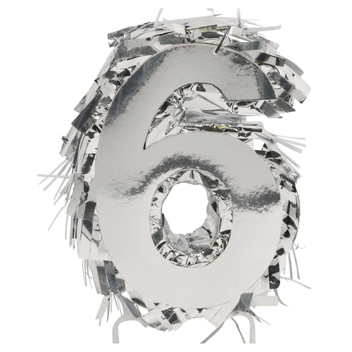 Foil Number Mini Pinata "6" | Silver (Clearance)