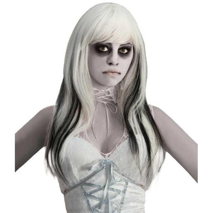 White wig with bangs and black accents