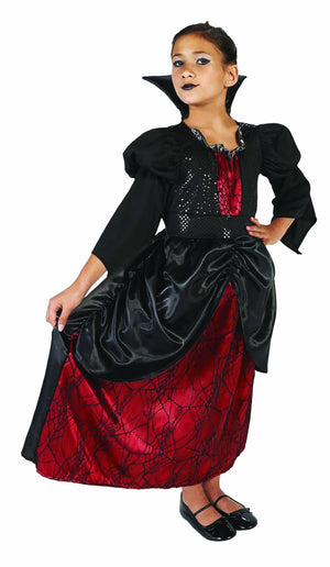 Black and red dress with high black collar