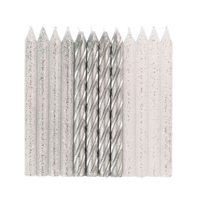 Glitter and Silver Spiral Birthday Candles - Assorted 24ct