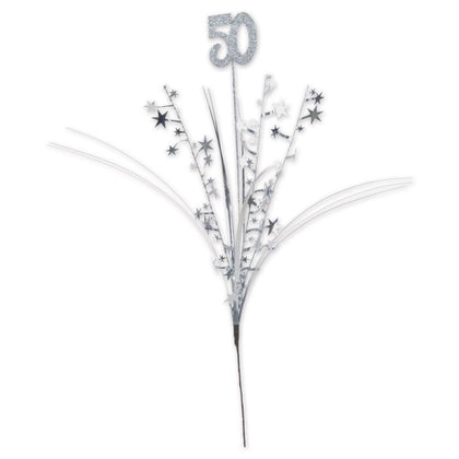 Silver 50 Glittered Metallic Star Spray  | Milestone Birthday