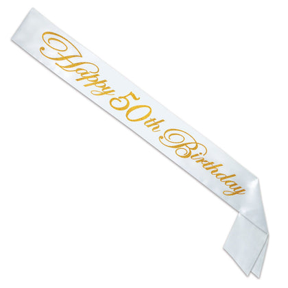 Glittered Happy 50th Birthday Satin Sash