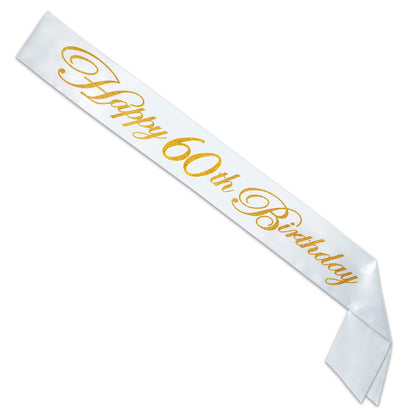 Glittered Happy 60th Birthday Satin Sash