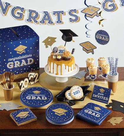Glittering Gold & Navy Grad Luncheon Napkins 16ct | Graduation