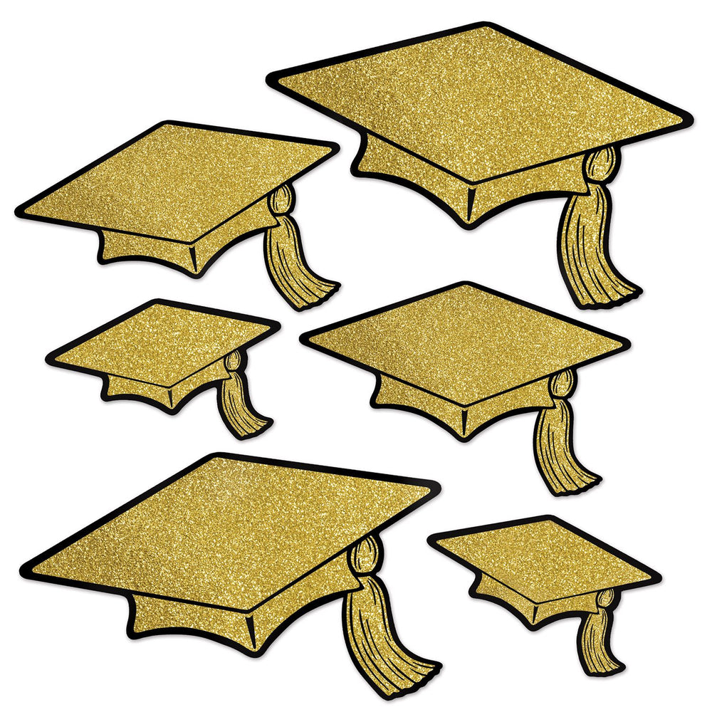 Gold Glitter Foil Grad Cap Cutouts 